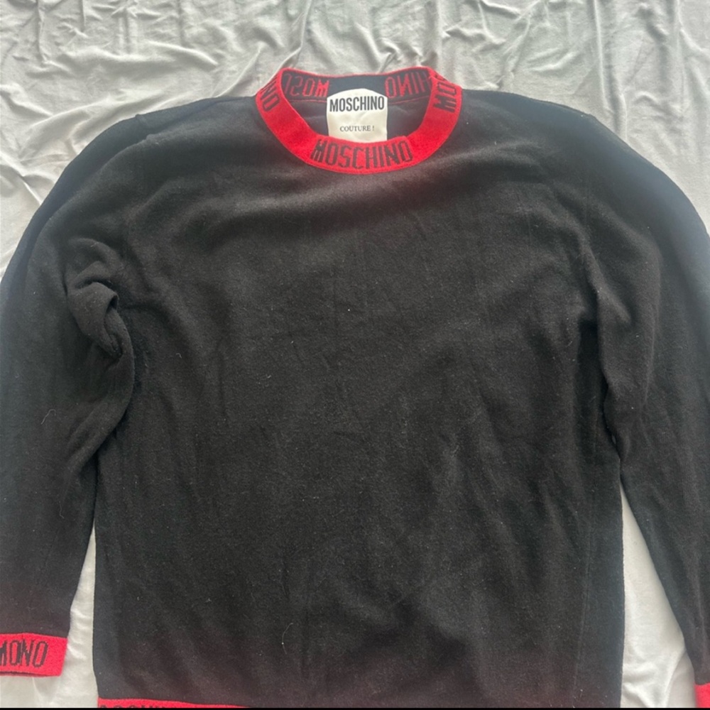 Moschino Men's Sweater in Black with Red Accents Large - Picture 2 of 6